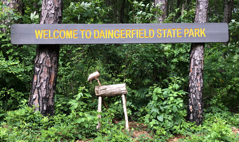 Welcome to Daingerfield State Park sign.