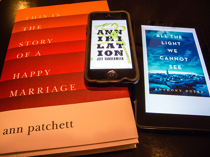 Ann Patchett's This is the Story of a Happy Marriage; Jeff VanderMeer's Annihilation; and Anthony Doerr's All the Light We Cannot See