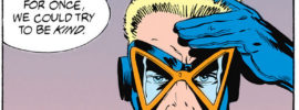 Animal Man rubbing his head