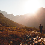 Man walking into the hills