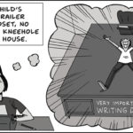 Panel from Zen Pencils' "The Desk" (Stephen King imagining a giant writing desk.)