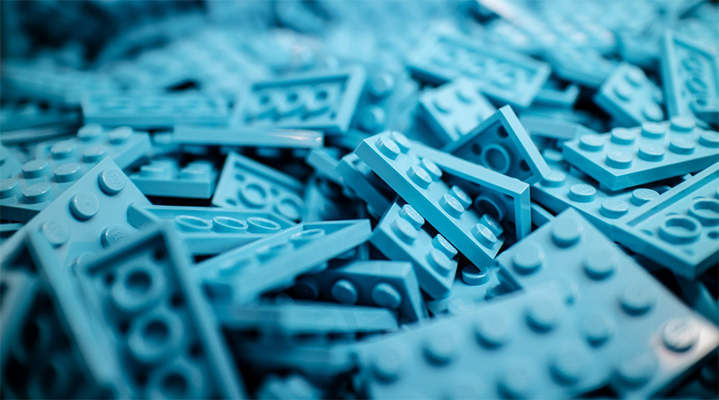 Pile of blue LEGOs.