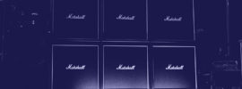 Stack of Marshall amplifiers.