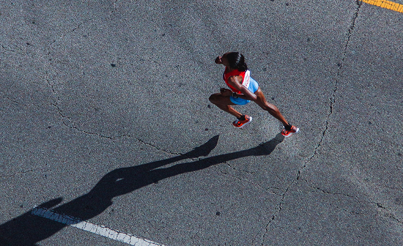 A woman running in a race