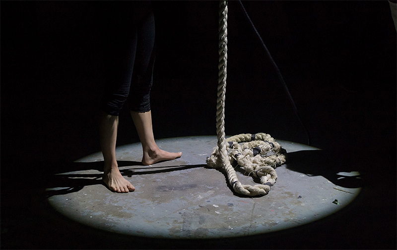 Coiled rope on the floor